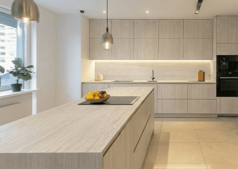 Coloris 0547CLIMB Tivoli greige vue cuisine